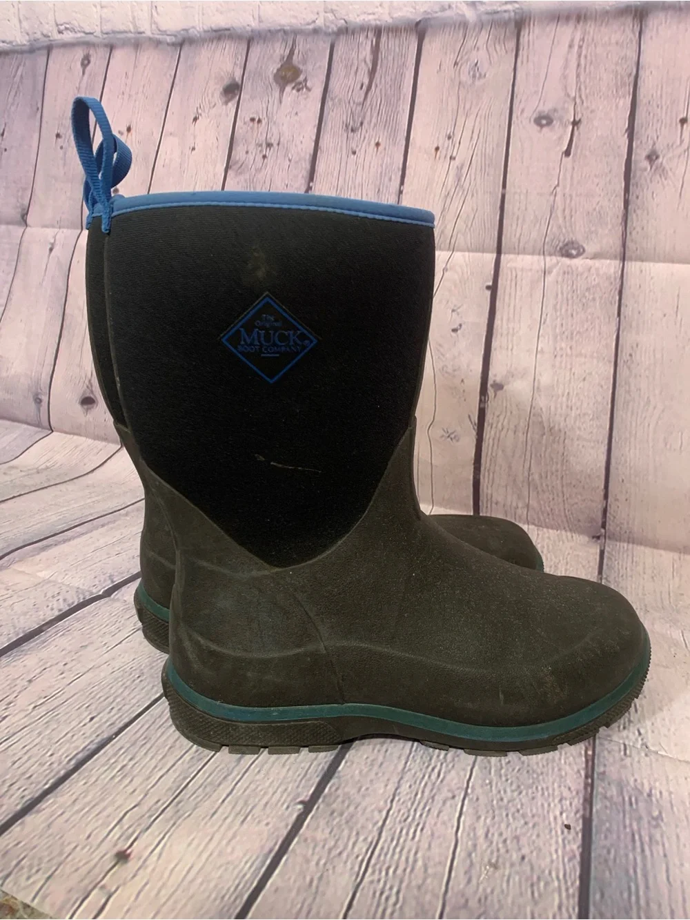 Muck Boot Kids Element Waterproof Mid Calf Boots Black Blue Sz 7 Outdoor Casual